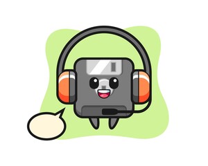 Cartoon mascot of floppy disk as a customer service