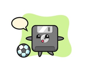 Illustration of floppy disk cartoon is playing soccer