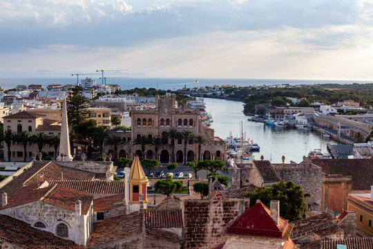 view of the city of Minorca and on to the Puerto Antiguo de Ciutadella de Menorca, spain
