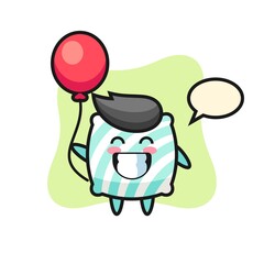 pillow mascot illustration is playing balloon