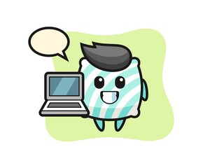 Mascot Illustration of pillow with a laptop