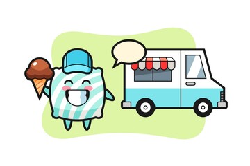 Mascot cartoon of pillow with ice cream truck