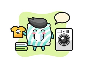 Mascot cartoon of pillow with washing machine