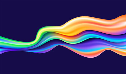 Abstract fluid 3d render holographic iridescent colorful curved wave in motion background element. Colorful gradient design element for banners, backgrounds, wallpapers and covers. 