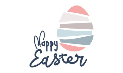 Happy Easter greeting card with modern easter egg in pastel colors.  Vector stock illustration isolated on white background.