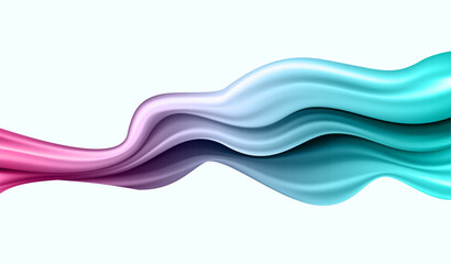 Abstract fluid 3d render holographic iridescent colorful curved wave in motion background element. Colorful gradient design element for banners, backgrounds, wallpapers and covers.