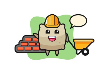 Cartoon character of sack as a builder