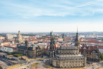 Fototapeta na wymiar Aerial view of Catholic Cathedral of Dresden and the castle royal palace