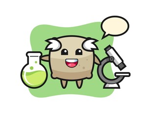Mascot character of sack as a scientist