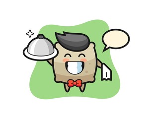 Character mascot of sack as a waiters