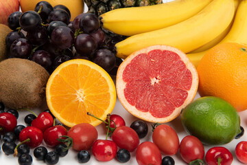 Assorted fresh ripe fruits . Food concept background.