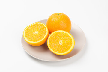 orange slice, half cut orange on white background.