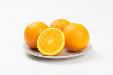 orange slice, half cut orange on white background.