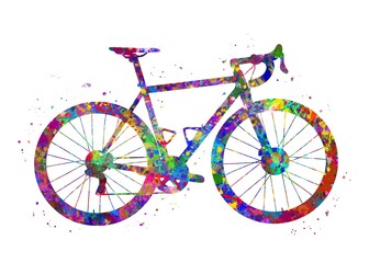 Fototapeta premium Road bike watercolor art, abstract painting. sport art print, watercolor illustration rainbow, colorful, decoration wall art.