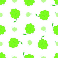 Green four-leaf clover patrics day St. Patrick's Day pattern on white background St. Patrick's Day festive symbols and elements for design. Vector illustration