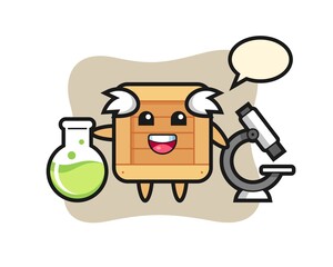 Obraz na płótnie Canvas Mascot character of wooden box as a scientist