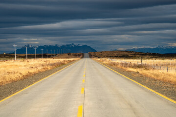 Autumn highway background picture, traveling in Chile, South America. Beautiful natural scenery.