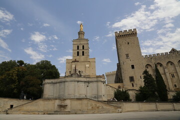 the gothic architecture of the Popes Palace , in Avignon. , france