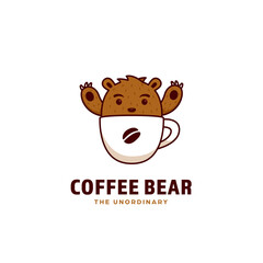 Coffee bear logo, a cute grizzly brown bear mascot inside coffee cup icon logo illustration cartoon style