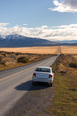 Autumn highway background picture, traveling in Chile, South America. Beautiful natural scenery.