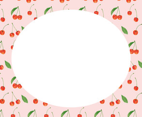 さくらんぼ　サクランボ　チェリー　ピンク　模様　枠　手描き　イラスト
