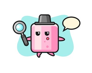 marshmallow cartoon character searching with a magnifying glass