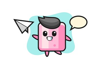 marshmallow cartoon character throwing paper airplane