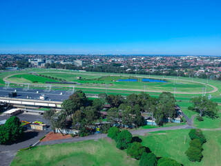 Fototapeta na wymiar Panoramic Aerial Drone view of Western Suburban Sydney NSW Australia