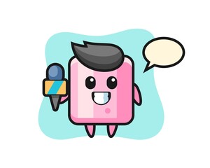 Character mascot of marshmallow as a news reporter