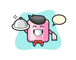 Character mascot of marshmallow as a waiters