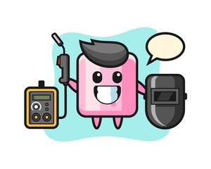 Character mascot of marshmallow as a welder