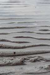 wet sandy beach with lines of small ridges by the coast on the low tide