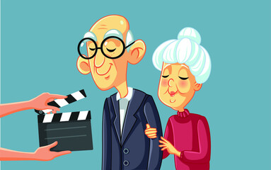 Senior Actors Filming Movie Scene with Art Director