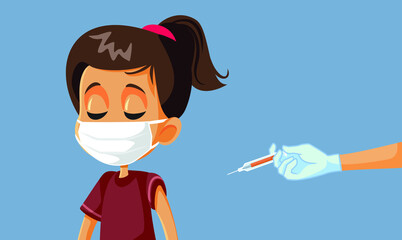 Little Girl Wearing Face Mask Getting Vaccinated