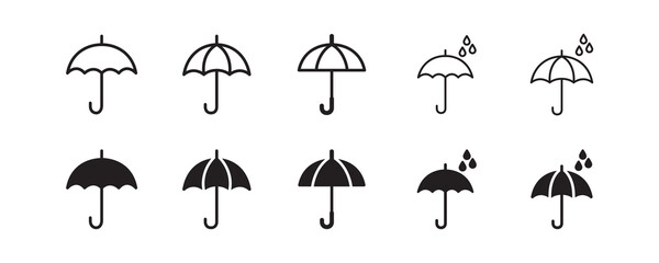 Umbrella, parasol, sunshade, brolly icon set. Vector graphic illustration. Suitable for website design, logo, app, template, and ui.