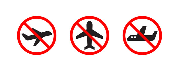 No airplane, no flying, no flight icon set. Vector graphic illustration. Suitable for website design, logo, app, template, and ui. 