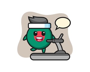bangladesh flag badge cartoon character walking on the treadmill
