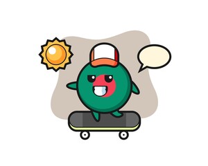 bangladesh flag badge character illustration ride a skateboard