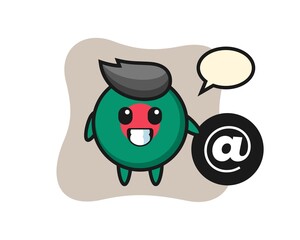 Cartoon Illustration of bangladesh flag badge standing beside the At symbol