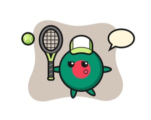 Cartoon character of bangladesh flag badge as a tennis player