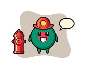 Mascot character of bangladesh flag badge as a firefighter