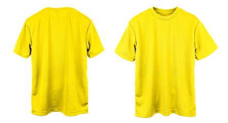 Blank Jersey T Shirt color yellow template front and back view on white background
