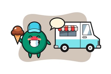 Mascot cartoon of bangladesh flag badge with ice cream truck