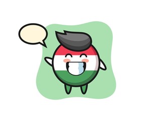 hungary flag badge cartoon character doing wave hand gesture