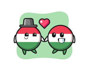 hungary flag badge cartoon character couple with fall in love gesture