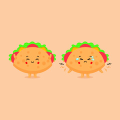 Cute Taco Character Smiling and Sad