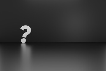 color white question mark black background concept . 3D Illustration Rendering