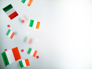 Italy, June 2 Republic Day. Happy independence. Liberation from fascism. National flags on a foggy background. The concept of freedom, patriotism and memory