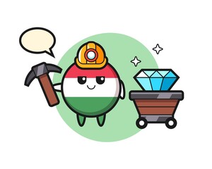 Character Illustration of hungary flag badge as a miner