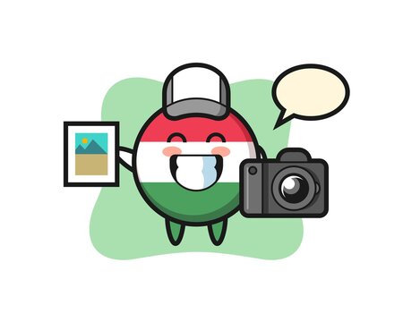 Character Illustration of hungary flag badge as a photographer